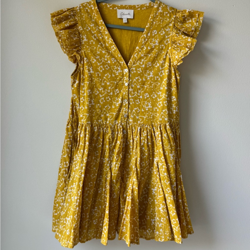 Cleobella Yellow Gold Zia Organic Cotton Size Medium Pattern Short Sleeve Dress - Picture 4 of 16